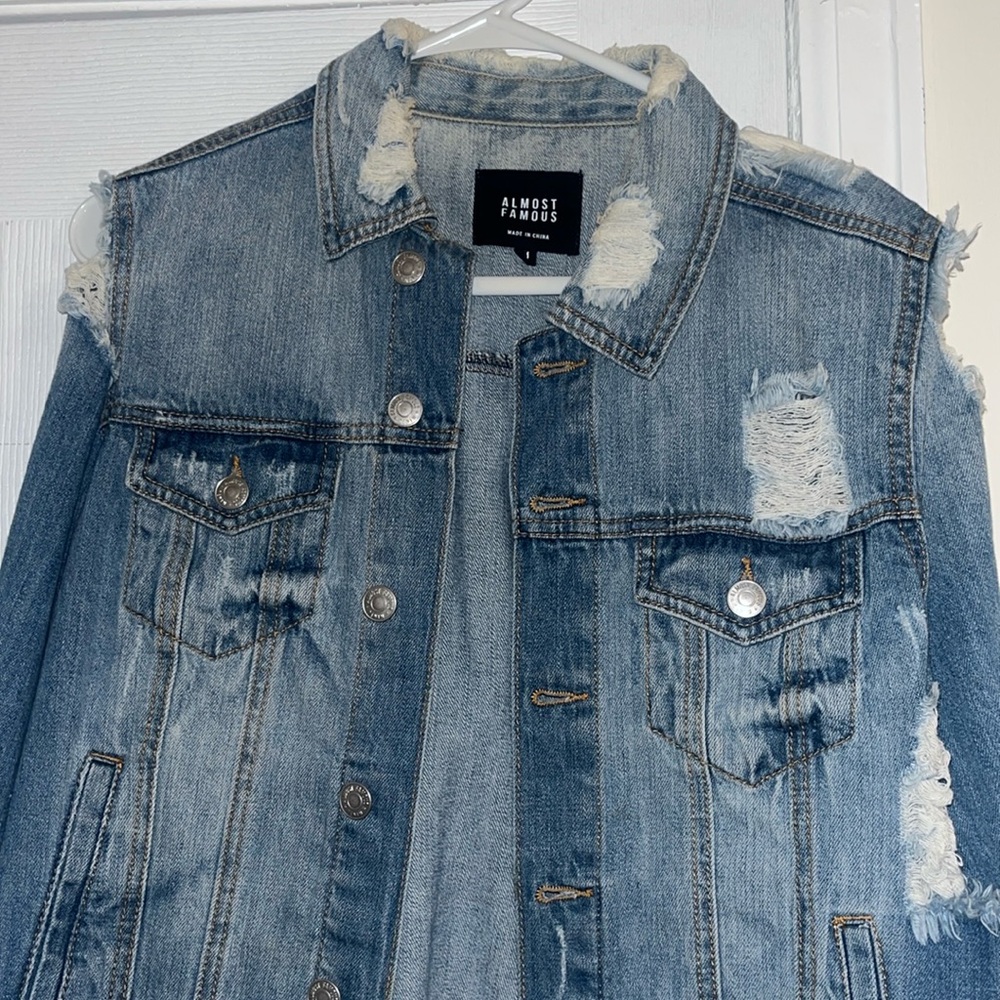 Almost Famous Distressed Denim Jacket Size Medium